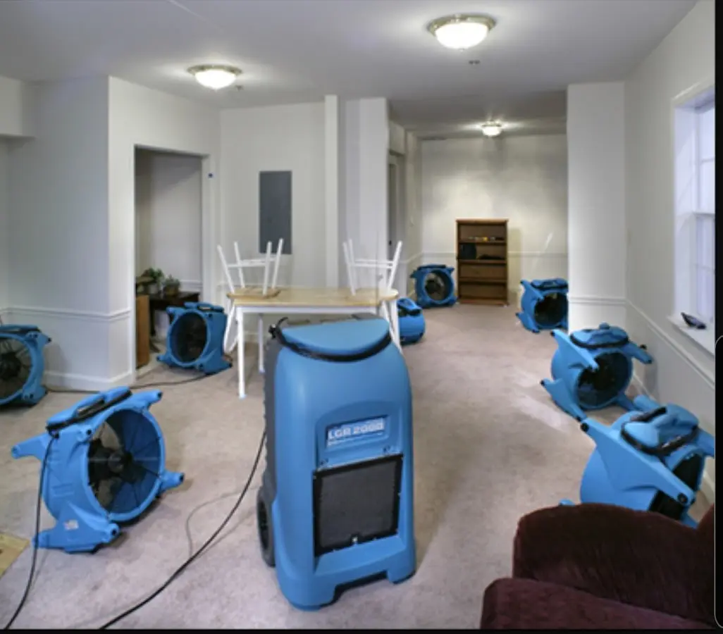 Air movers and dehumidifier setup for Water Extraction & Removal in Vincennes